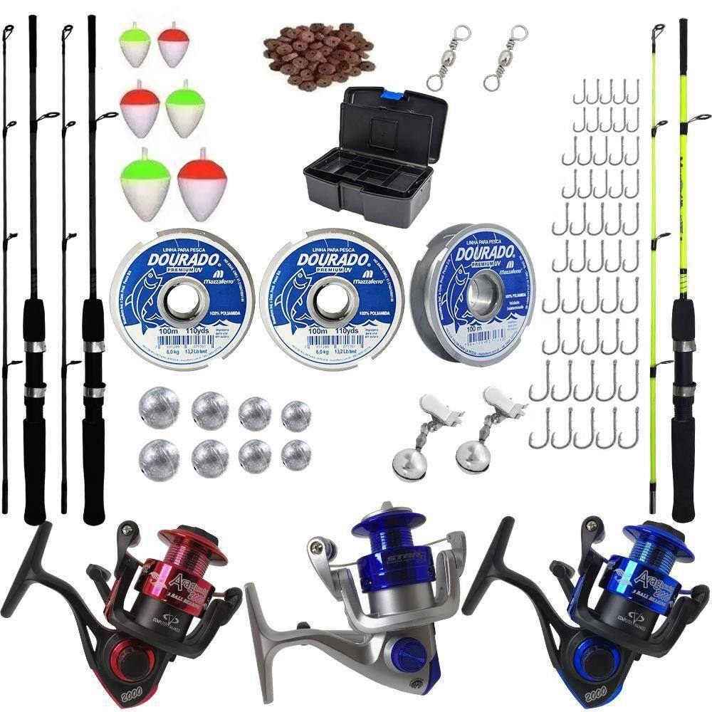 Kit Vara M Molinete Rol M Linha Brinde Pesca Fisgar Black