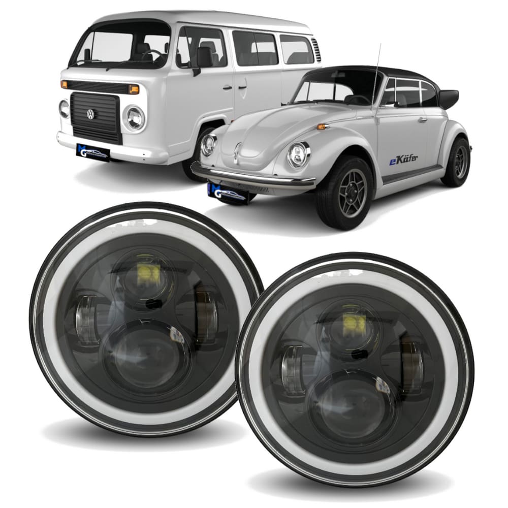 Farol Led 7 Polegadas H4 Olho Anjo Fusca Kombi Jeep Wrangler Pontofrio