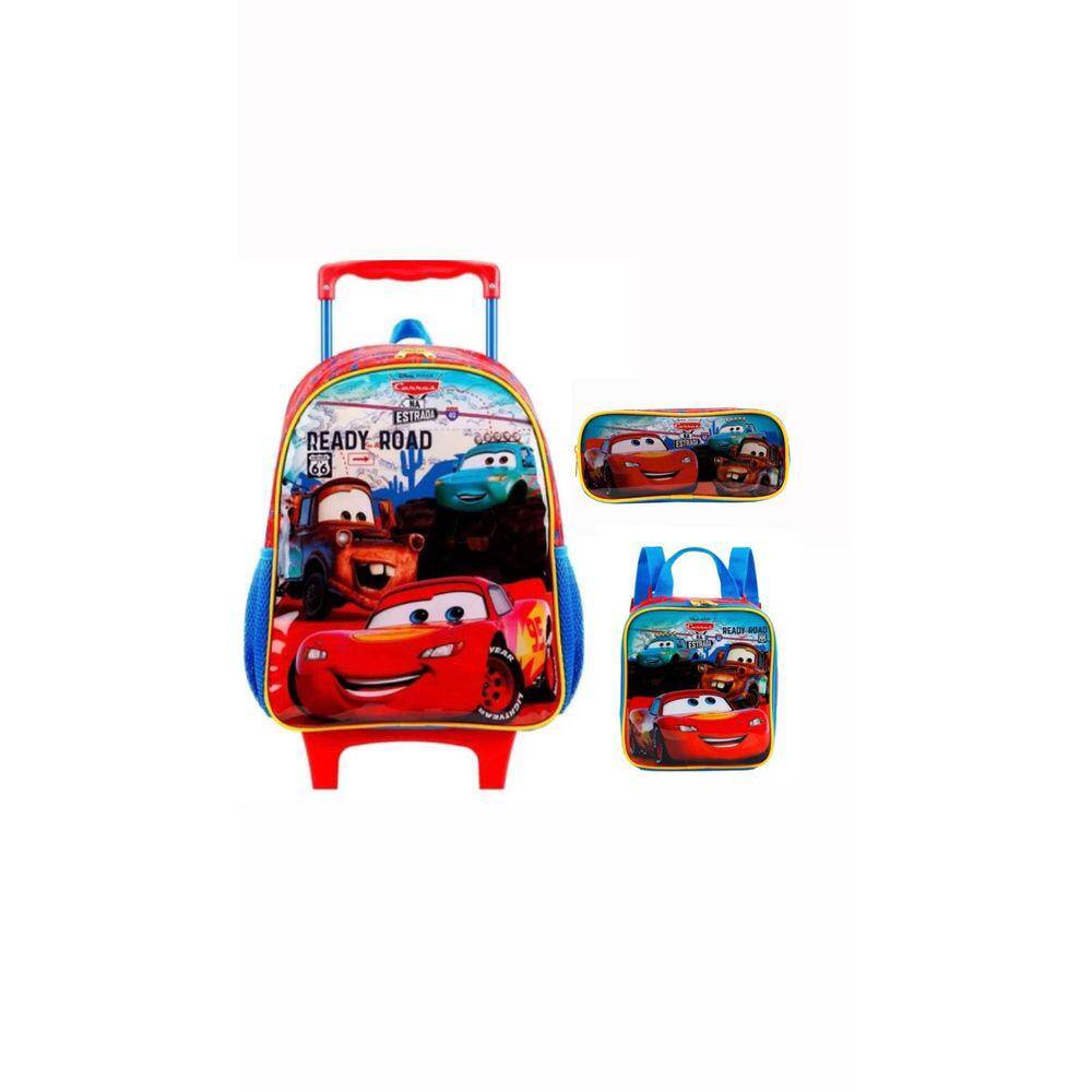 Mochila Carros Mcqueen Lancheira Estojo Garrafa E Sombrinha Dermiwil