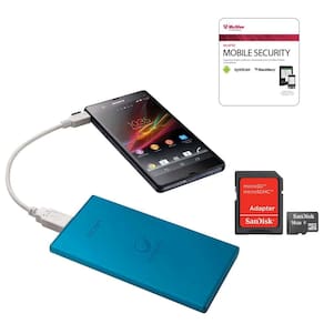 Kit Carregador Portátil Sony 5000mah Azul + Cartão de Memória Sandisk 16GB + Antivirus Mobile Security McAffe