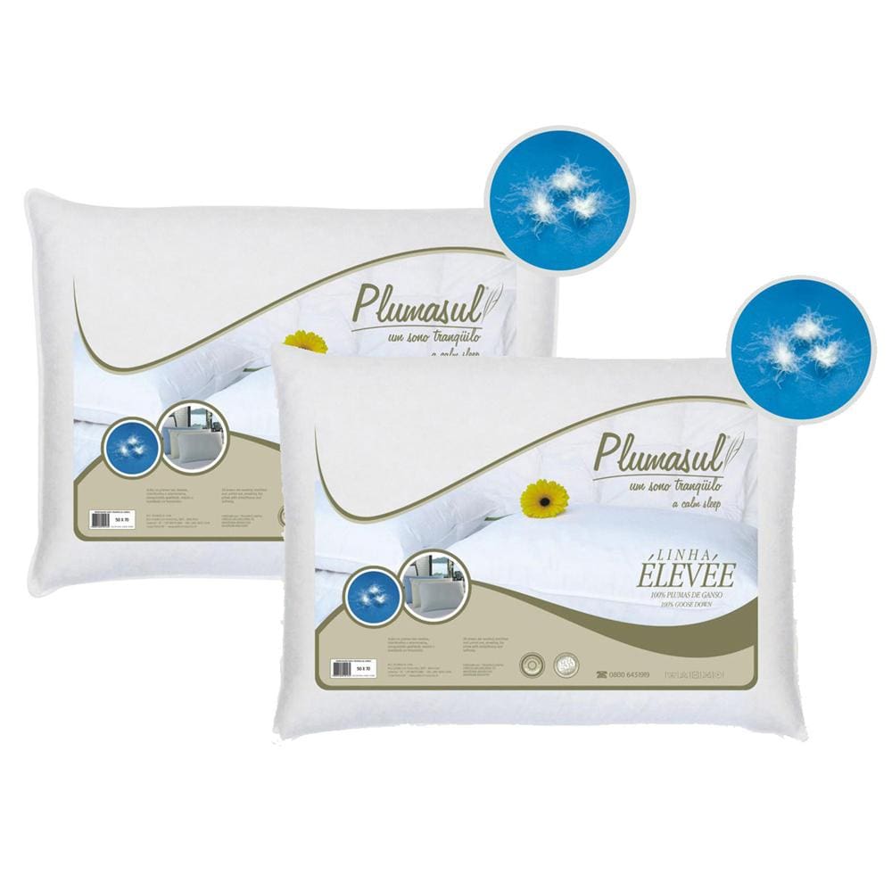 Travesseiro Plumasul com Plumas de Ganso 233 Fios 50 x 70 cm - Branco - 2 Travesseiros