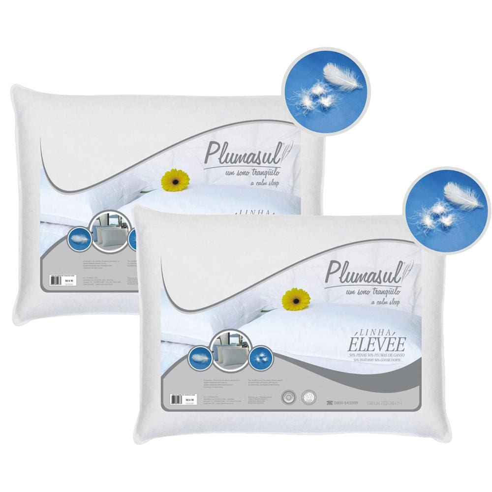 Travesseiro Plumasul com Penas e Plumas de Ganso 50 x 70 cm - Branco - 2 Travesseiros