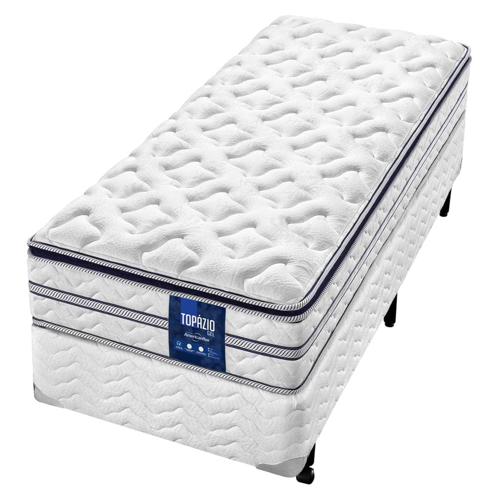 Cama Box de Solteiro AmericanFlex Topázio Gel com Pillow Top e Molas Ensacadas 67x88x188cm