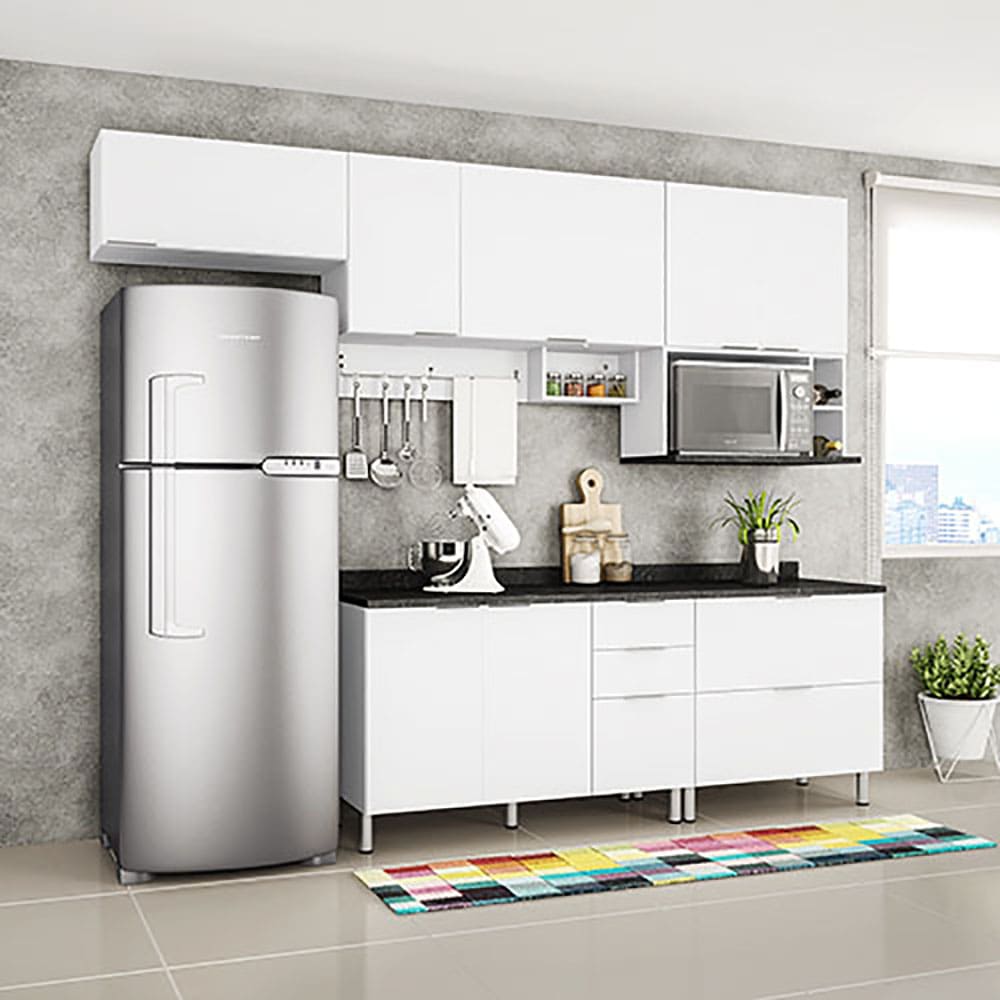 Cozinha Completa Bartira Rubi com 7 Portas e 5 Gavetas - 280cm de Largura - Branco/Freixo/Grafite - Miniatura 3