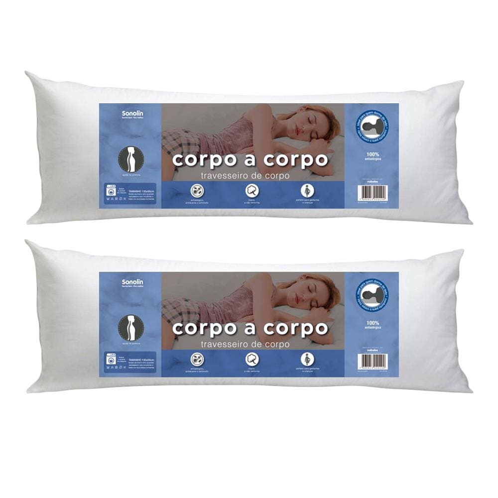 Travesseiro Sonolin Corpo a Corpo 135x50cm Branco - 2 Unidades