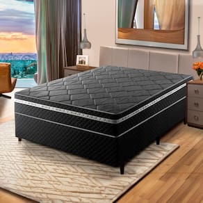 Cama Box Casal Umaflex Essencial com Eurotop e Molas Ensacadas 66x138x188 cm - Chumbo/Preto