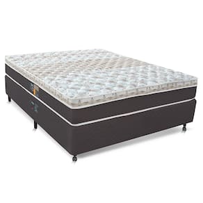 Cama Box Casal Castor Sleep Class Hibrido com Mola Ensacada 64x138x188cm – Branco, Cinza e Marrom