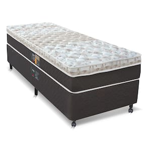 Cama Box Solteirão Castor Sleep Class Hibrido com Mola Ensacada 64x96x203cm – Branco, Cinza e Marrom