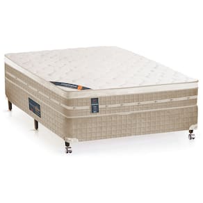 Cama Box Casal Castor Premium com Mola Tecnopedic 69x138x188cm – Branco/Bege