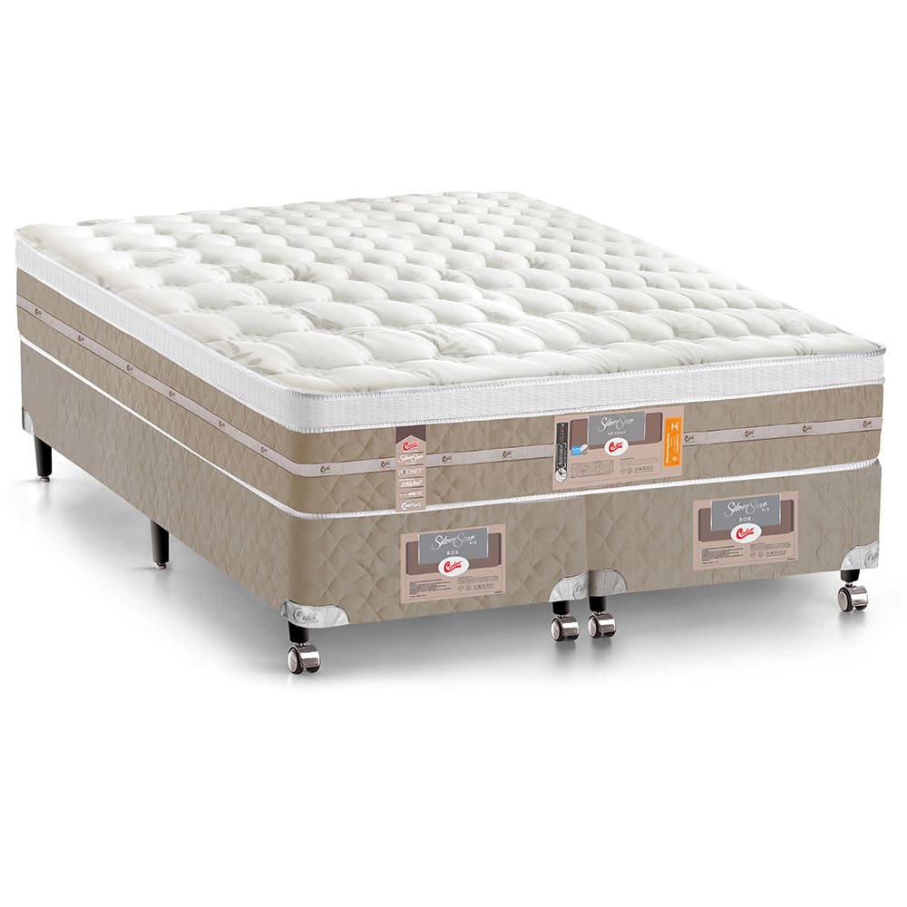 Cama Box King Size Castor Silver Star Air com Molas Ensacadas 71x180x200cm – Branco/Bege