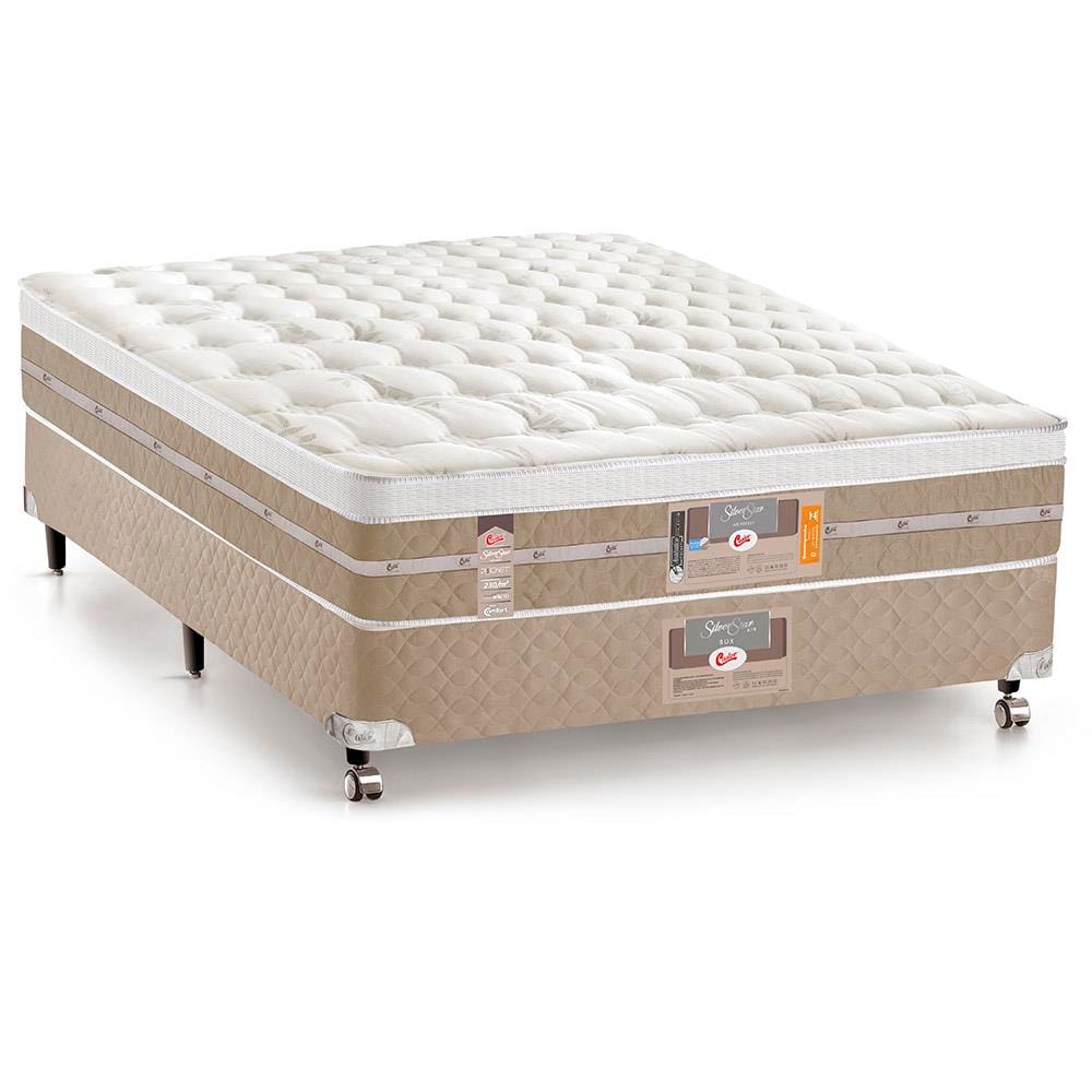 Cama Box Casal Castor Silver Star Air com Mola Pocket 71x138x188cm – Branco/Bege