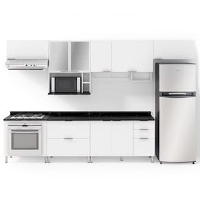 Cozinha Completa Bartira Rubi com 8 Portas, 5 Gavetas e 5 Prateleiras - 360,1cm de largura - Branco