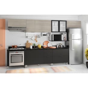 Cozinha Completa Bartira Rubi com 8 Portas e 5 Gavetas e 5 Prateleiras - 360,1cm de largura - Branco/Grafite