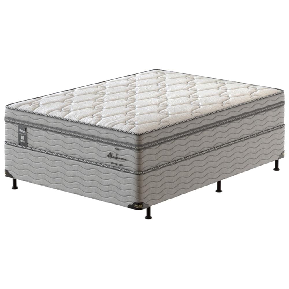 Cama Box Casal Probel Alabama com Euro Pillow e Molas Ensacadas 68x138x188 cm - Branco/Cinza