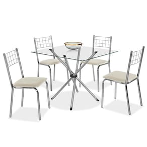 Mesa de Jantar Quadrada Aço Nobre Letícia Plus com 4 Cadeiras Iris com Assento em Courino