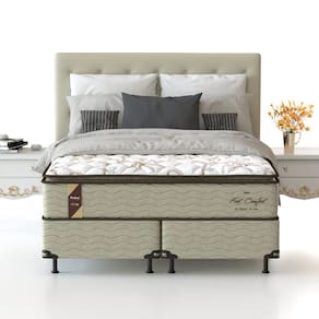 Cama Box King Size Probel Fort Comfort com Pillow Top e Molas Prolastic 72x193x203cm - Branco/Bege