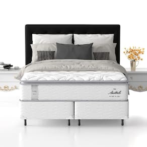 Cama Box Queen Size Probel Amsterdã D33 com Molas Ensacadas e Pillow Top 72x158x198 - Branco/Preto