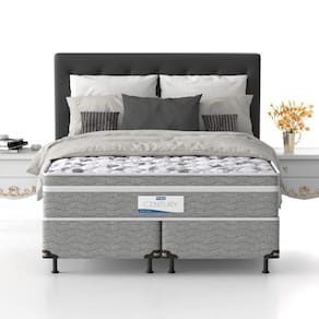 Cama Box Queen Size Probel Century D28 com Molas Ensacadas e Pillow Euro 70x158x198cm - Branco/Cinza
