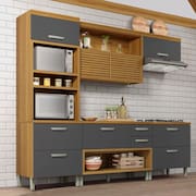 Cozinha Completa em MDF Nesher Princesa com 6 Portas 4 Gavetas e 12 Prateleiras - Freijo/Grafite 270cm