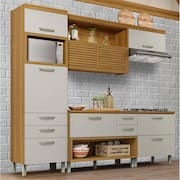 Cozinha Completa em MDF Nesher Princesa com 6 Portas 6 Gavetas e 12 Prateleiras - Freijo/Offwhite 264cm