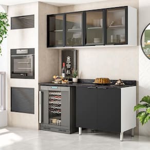 Cozinha Compacta Bartira Rubi com 6 Portas e 3 Prateleiras - 160cm de largura - Branco/Grafite