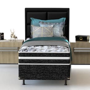 Cama Box de Solteiro Probel Guarda Costas Premium Multi Firme Espuma D20 e 28 60x88x188cm - Branco/Preto