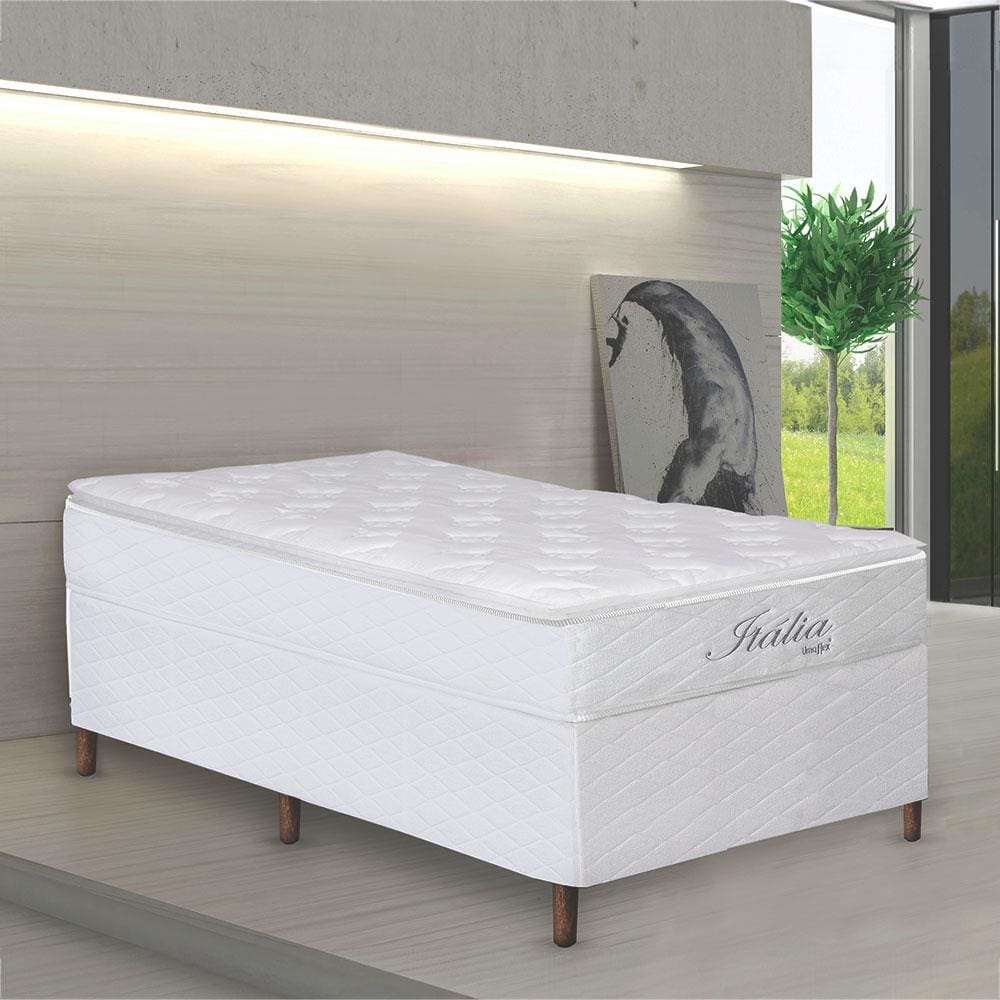 Cama Box de Solteiro Umaflex Itália com Pillow Top e Molas Ensacadas 69x88x188cm - Branco