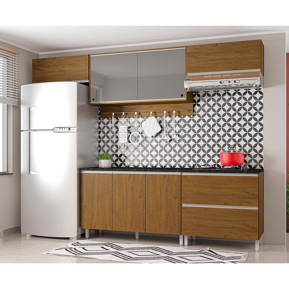 Cozinha Completa Bartira Amazonita com 7 Portas, 1 Gaveta e 4 Prateleiras - 280cm de largura