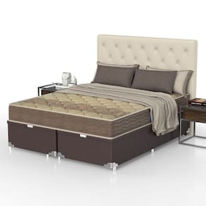 Cama Box Queen Size Probel Guarda Costas Próintense DF Espuma D33 68 x 158 x 198cm - Bege/Marrom