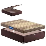 Cama Box de Casal Probel Guarda Costas Espuma D33 com Box Baú Probel Universal 54x138x188cm - Bege/Marrom