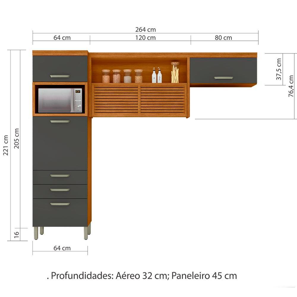Cozinha Compacta Nesher Princesa com 4 Portas, 3 Gavetas | Ponto