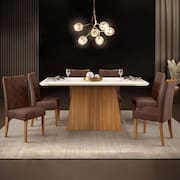 Mesa de Jantar Retangular DJ Móveis Raquel Plus com 6 Cadeiras Revestidas em Suede e Veludo