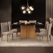 Mesa de Jantar Retangular DJ Móveis Raquel Plus com 6 Cadeiras Revestidas em Suede e Veludo