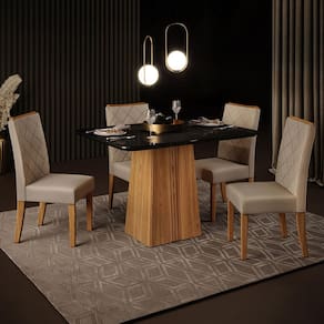 Mesa de Jantar Retangular DJ Móveis Raquel Plus com 4 Cadeiras Revestidas em Suede e Veludo