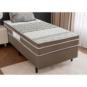 Cama Box de Solteiro Biflex Ilhéus com Molas Ensacadas e Euro Pillow 63x88x188cm - Marrom/Bege Estampado
