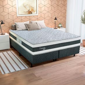 Cama Box Queen Size Biflex Turquia com Molas Ensacadas e Pillow Inn 69x158x198cm - Branco/Grafite