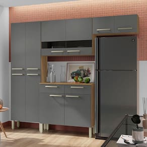 Cozinha Compacta Kit's Paraná Nala com 10 Portas, 2 Gavetas e 4 Prateleiras - 222cm de largura