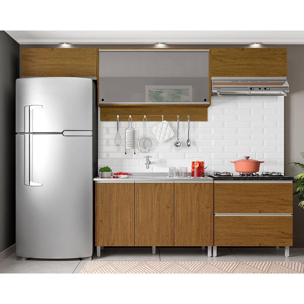 Cozinha Completa Bartira Amazonita com 8 Portas, 1 Gaveta e 4 Prateleiras - 280cm de largura