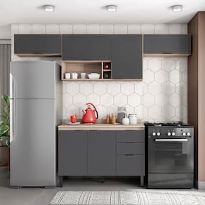Cozinha Completa Demóbile Firenze com 7 Portas, 3 Gavetas, 3 Prateleiras e Nicho - 259,5cm de Largura