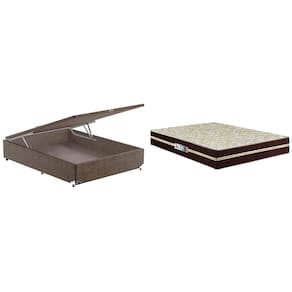 Cama Box de Casal Hellen Millenium Espuma D33 com Box Baú Probel Universal 59x138x188 cm - Marrom/Bege
