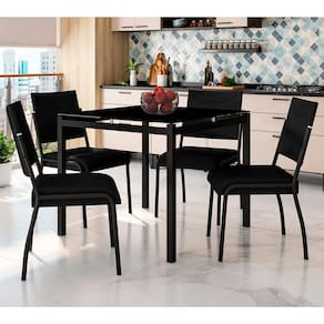 Mesa de Jantar Quadrada Fabone Alexa com 4 Cadeiras Dora - Preto/Café