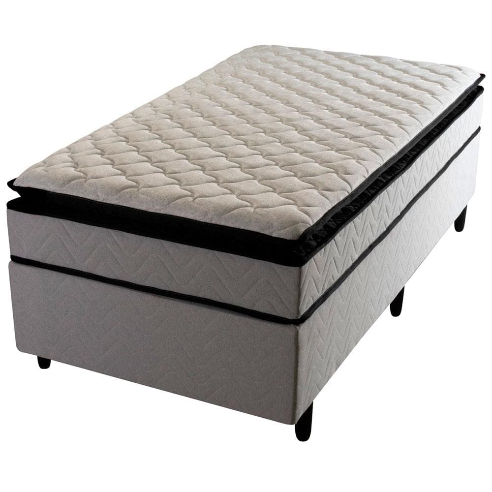 Cama Box de Solteiro Hellen Titanium com Espuma D28, Pillow Top e Revestimento em Tecido Malha 62x88x188cm - Cinza/Preto