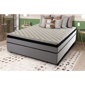 Cama Box de Casal Hellen Titanium com Espuma D28, Pillow Top e Revestimento em Tecido Malha 62x138x188cm - Cinza/Preto