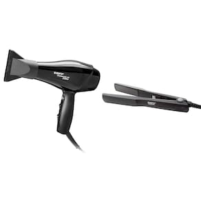 Kit Secador de Cabelos Motor AC Profissional 2100W + Chapinha | Prancha Taiff Clássica Cerâmica 180°C Preto Taiff Bivolt