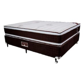Cama Box Casal Castor Selle P Double com Revestimento em Tecido Suede + Colchão com Euro Pillow e Molejo Tecnopedic 34x138x188cm - Marrom e Bege