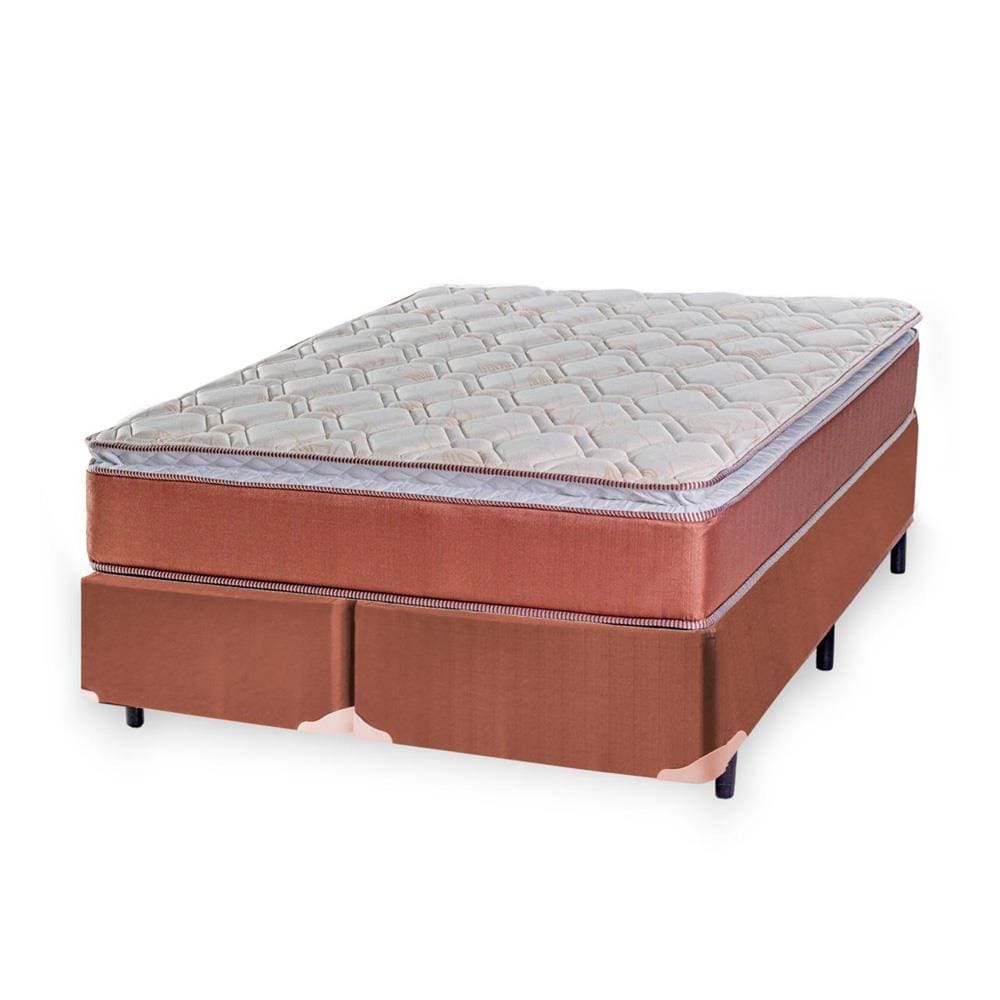 Cama Box Queen Size Luckspuma Madri com Molas Bonnel e Pillow Top 66x158x198cm - Rústico Marrom/Branco