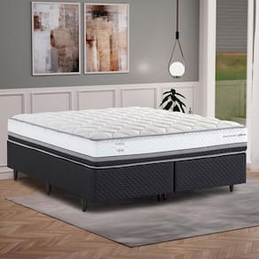 Cama Box Queen Size Herval C1634 com Molas Ensacadas e Pillow Top One Side 67x158x198cm - Cinza/Preto
