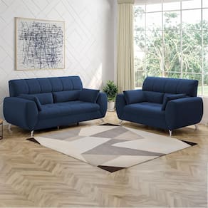 Sofá de 3 e 2 Lugares Linoforte Bélgica com 154 cm e 204 de Larguras e Revestidos em Tecido Suede - Azul Marinho