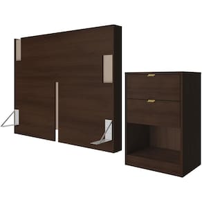 Cabeceira para Cama Box Casal e Queen Bartira Diplomata com Revestimento em Pintura UV + Mesa Bartira Diplomata com 2 Gavetas