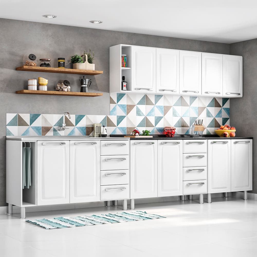 Cozinha Modulada Itatiaia Diamante com 5 peças, 11 portas e 8 gavetas - 295 cm de largura